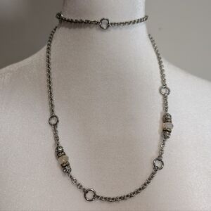 LOFT Silvertone Rhinestone & Beaded Long Chain 35" Necklace